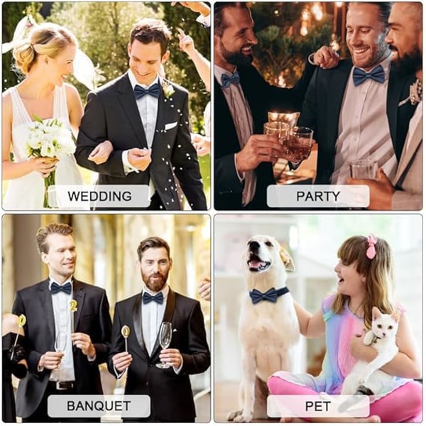 Herre Sløyfe, Klassisk Ensfarget Forhåndsknyttet Sløyfe for Menn, Sateng Tux Sløyfe, Justerbar Formell Hals Sløyfe for Fester, Bryllup (Marineblå)