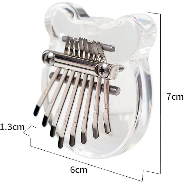Mini Kalimba 8-tangenters tummepiano, solid akryl fingerpiano med snöre