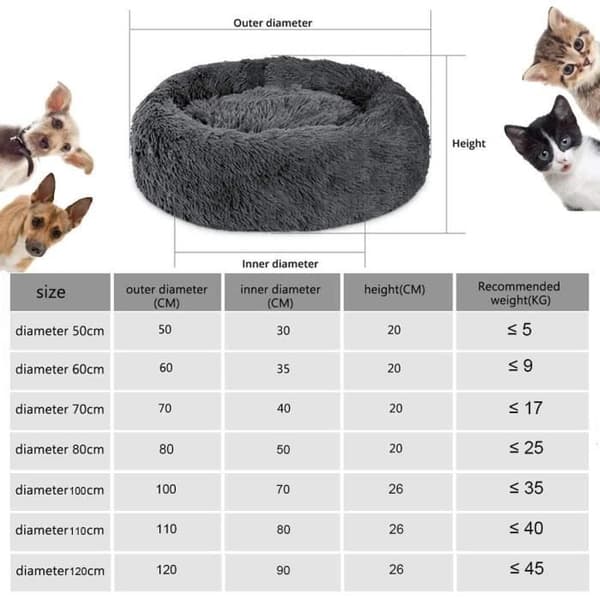 Hundeseng / Rund Kattehule / Dybsøvn Kæledyrsseng / Måtte til Katte og Hvalpe, Vinter- og Sommerbrug, Grå 70cm