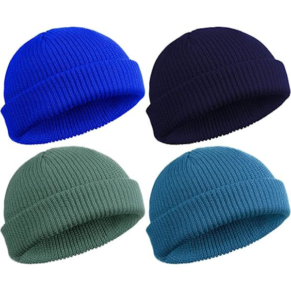 4 stk. Trawler Beanie Watch Hat Rul op Kant Skullcap Fisker Beanie Unisex - Sø Blå, Grøn Grå, Marineblå, Kongeblå