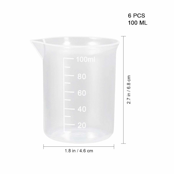 6 st 100 ml plastbägare Mätkoppar Labbvätskebehållare