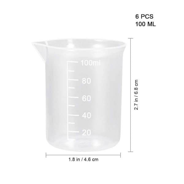 6 stk 100 ml plastbeger målekopper laboratorievæskebeholder