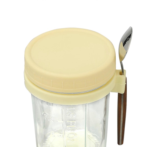 Glasbehållare för Havregryn med Sked - 350ml Flerfärgad 30 cl Mason Jar med Bred Öppning för Overnight Oats, Flingor, Yoghurt - Lufttät Förslutning och Läcksäkert Lock Yellow 350ML