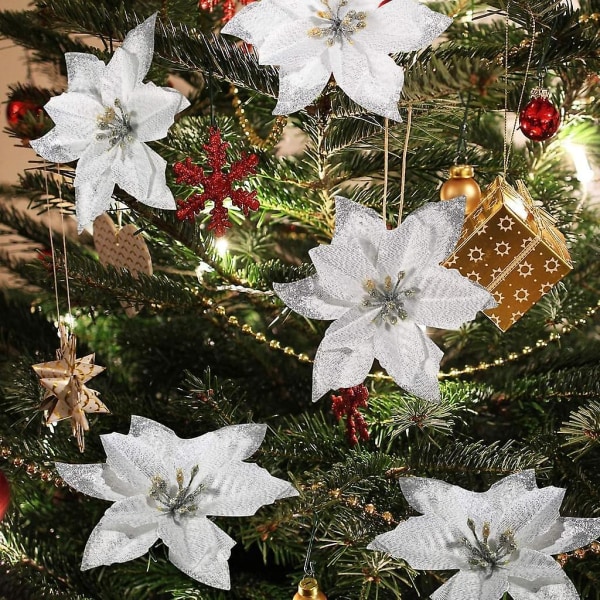 8 st Glitter konstgjorda blommor Trädkransar prydnad för bröllop juldekoration (silver)