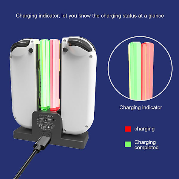 Kontroll laddningsdocka LED-indikator Game Pad laddningsstation bordhållare tillbehör ersättning för Joycon