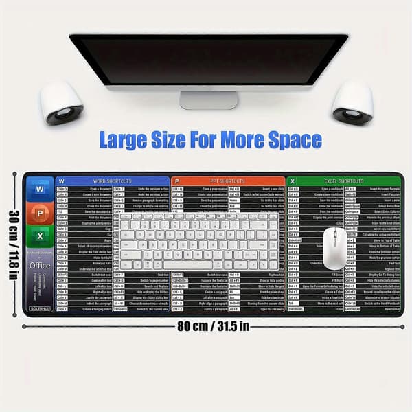 Office Genvejs Musemåtte Ekstra Stor Tastatur Hurtigtast Musemåtte Til Word/Excel Skridsikker Og Holdbar Musemåtte 80cm*30cm