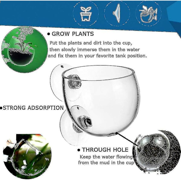 Akvarieplanteholder Plantepot Akvarieindretning Krystalglas Vandplanteholder Med Sugeskopper Til Akvarium Aquascape Dekoration (4 Pak)