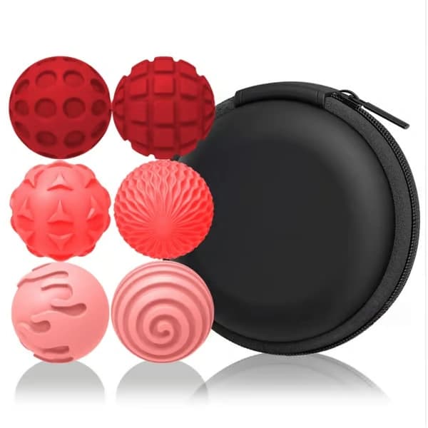 Magnetiska silikonbollar 6-pack - Mjuka sensoriska stressbollar för fingertoppsmassage och tyst skrivbordslek, bärbart set med väska Pink