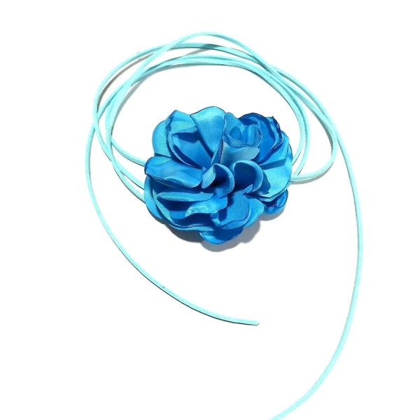 Big Rose Flower kravebenskæde enkel justerbar klud halskæde kvinder Choker Blue