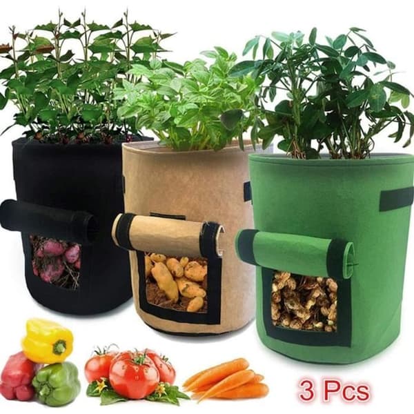 3-delade 10-gallons potatisodlingspåsar, hållbara tygpåsar för potatis med lucka och handtag