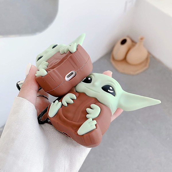 3D Yoda -kotelo Airpod 2/1 -kotelolle, 3D söpö sarjakuva naiset tytöt lapset tyylikäs muoti chic ihana Kawaii Yoda vauvan muotoinen avaimenperä PVC -kotelo Airpodeille 1 &