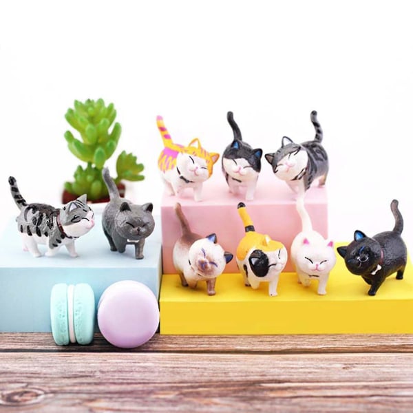 Cake Topper Miniature Cat Animal Figures Durable Desk Ornaments 9pcs Creative Home Decor Miniature Cat Figures