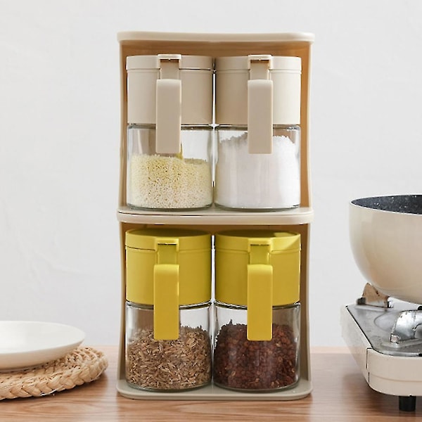 Lufttætte Krydderiglas med Ske & Låg Klare Krydderi Opbevaringsglas Yellow