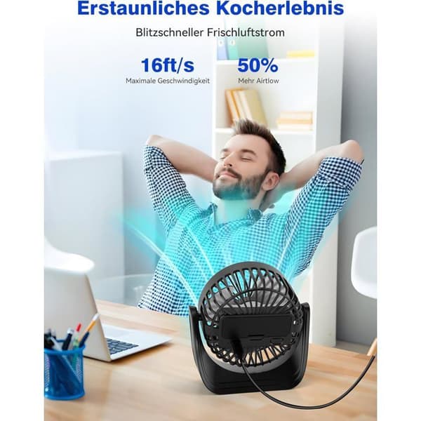 ®RisingFF 2-pack USB-bordsfläktar med 2m USB-C-kabel, liten tyst 360° roterande USB-bordsfläkt