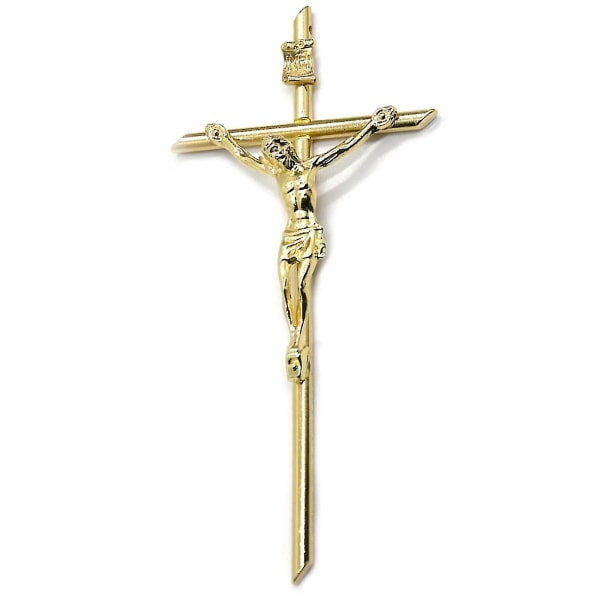Krucifix väggkors 4,7 tum katolskt guld handhållet legeringskors för att be