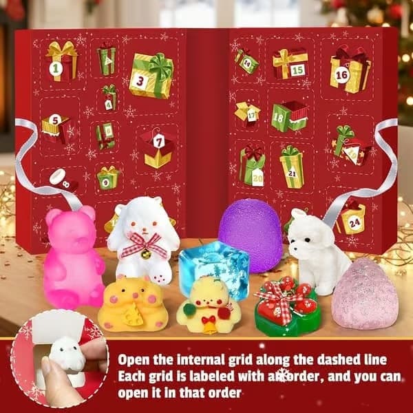2026 Squishy Julekalender, 24 Sensorisk Fidget Legetøj, Blødt Klemmelegetøj og Stressbolde, Overraskelsessæt til Børn