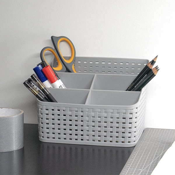 Översta förvaringskorg, Kosmetisk låda Organizer, Plast förvaringsbox Desktop 5 Grid Sub-grid case Multifunktionsförvaring för skrivbord Office-Grå