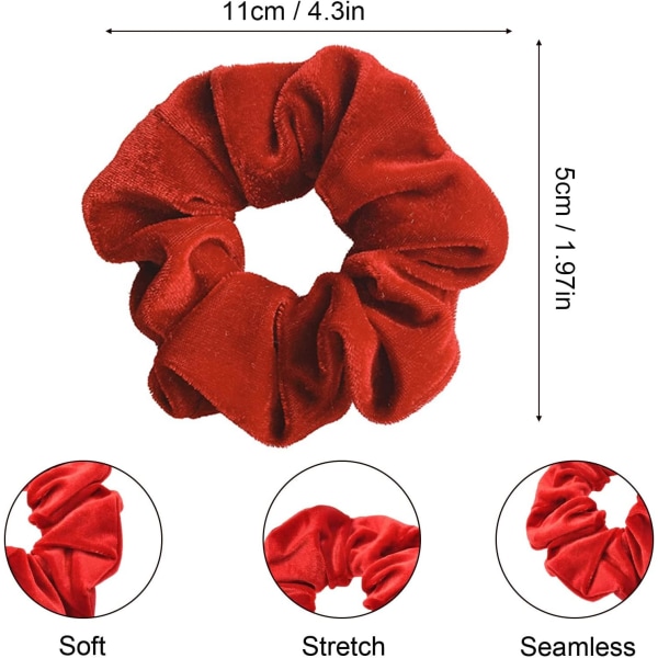 2PCS Hår Scrunchies, Store Fløyel Scrunchies, Stretchy Hårbånd Myke Hårbånd Hestehaleholder Sovende Sporløse Hårtilbehør for (Rød)