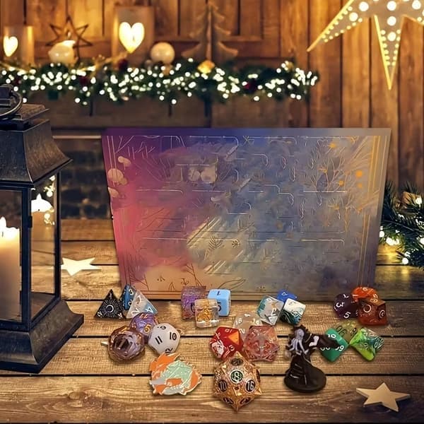 Lollanda Adventskalender & Julkalender 2026 med Tärningar – 24 Dagars Överraskningstärningar för DND, RPG och Rollspel – Jul- och Festpresent