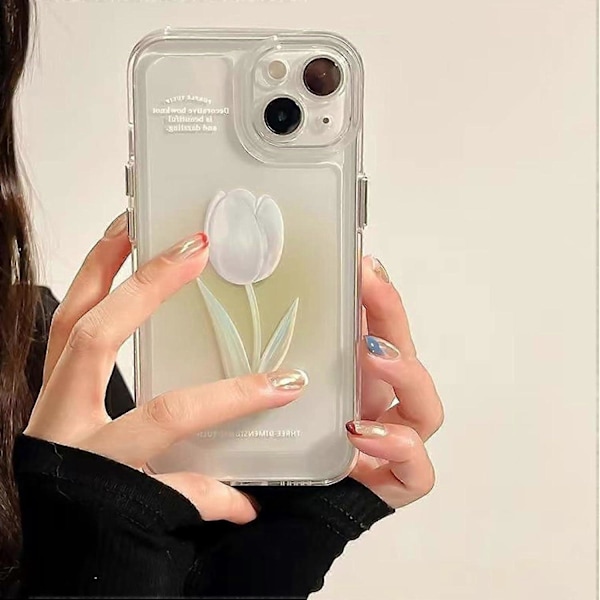 Blommig Mobilskal Kompatibelt med iPhone 12, Sött Estetiskt Klart Tulpan Mobilskal för Kvinnor Flickor Clear Tulip iphone 14 plus case
