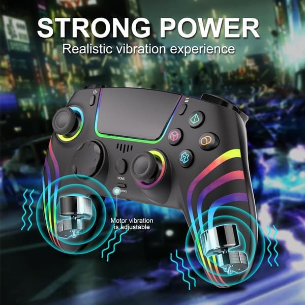 PS4-kompatibel trådløs controller med LED-belysning, dobbelt vibration, til PS4/PS4 Pro/PS4 Slim, Sort