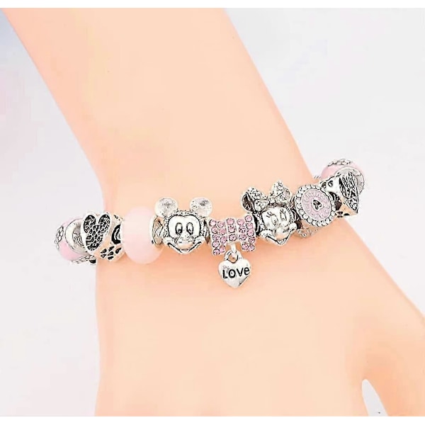 Dam Smycken Guldberlockarmband Pandora Inspirerad Stil m/Ros Silverfärg 19CM Hjärta Berlocker, Armband Y2K, Handsmycken, Armband för Kvinnor-tonåringar Pink Mouse