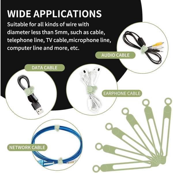 Genanvendelige kabelbindere i silikone, 16 stk. Kabelbånd til ledninger, kabelorganisatorer til hovedtelefoner, telefonopladere, lydkabler, computere (16 stk., grøn)