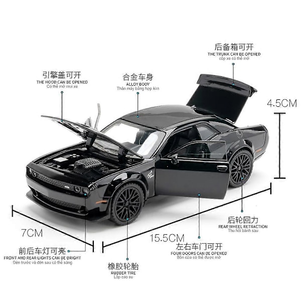 1:32 Dodge Challenger Hellcat Redeye Legerings Muskelbil Model Lyd og Lys Børnelegetøj Samlerobjekter Fødselsdagsgave Red