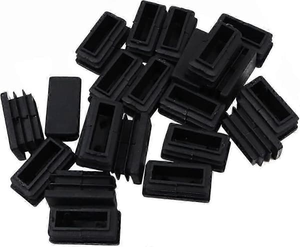 Förpackning med 20 rektangulära svarta plaständstycken, 15 x 30 mm plastpluggar, rektangulär halkskyddsmatta för rör