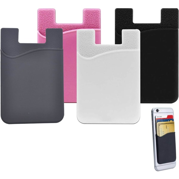 4 STK Telefonkortholder 3M selvklæbende stift på telefonpung-etui Silikone Slank kortholder lommelomme med kortærmer til telefonkompatibel (4 farver)