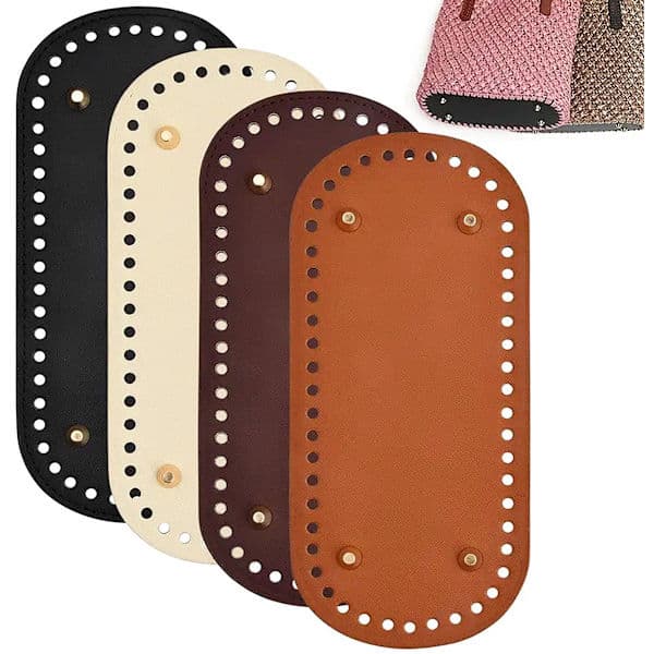 Virka Väska Bas 4 Delar Oval PU Läder 22x10 Cm Virkad Oval PU Väska Bas Med Hål DIY Tillbehör för Virkade Väskor Handväskor Axelväskor