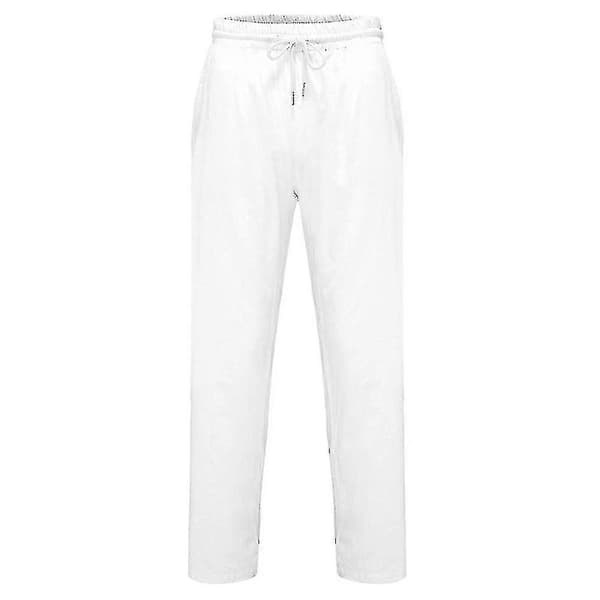 Herr Bomull Linne Byxor Elastisk Midja Casual Strand Yoga Byxor Khaki XL