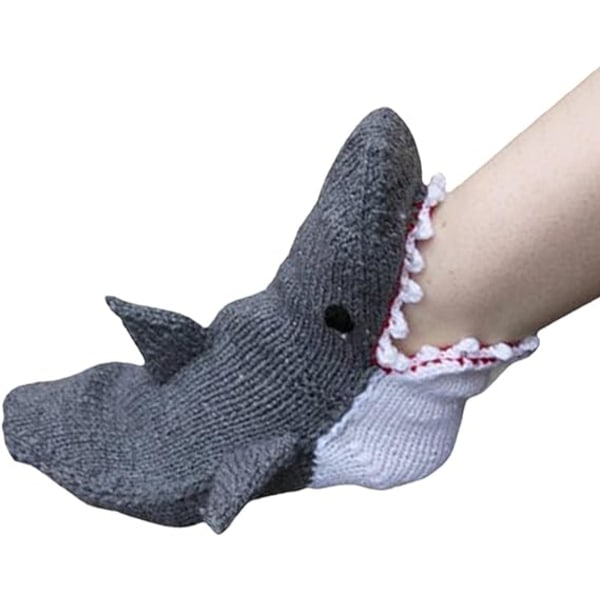 Unisex strikkede sokker, sjove 3D dyrestrømper, varme vintersokker, søde strikkede sokker, dyreformede sokker (haj)