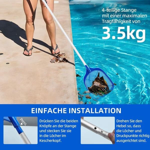 161 cm poolskimmernet, net med justerbar 123 cm teleskopstang, til spabade og boblebade