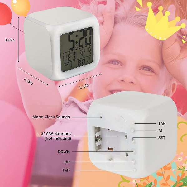 Barnväckarklocka,pojke Flicka Digital väckarklocka med LED sjufärgad nattljus och väckningsfunktion för skola, födelsedagspresenter, jul