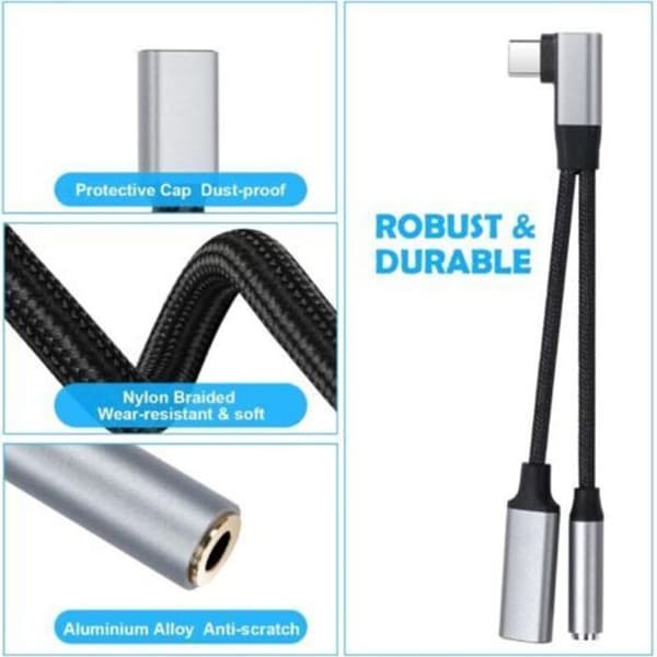 USB-C lyd- og opladningsadapter - LUSKYKA® - 2-i-1 USB-C til 3,5 mm jack-adapter