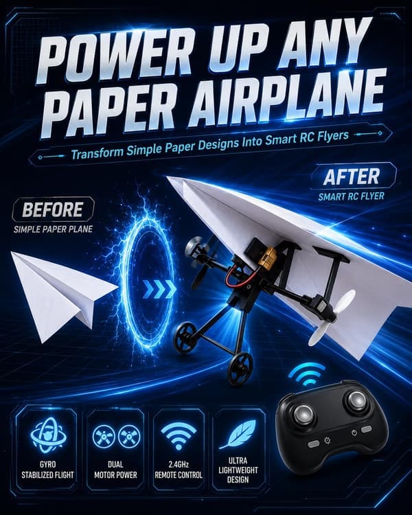 RC Pappersflygplan Motorkit DIY Modellflygplan Startkit med Gyrostabilisator Dubbla Propellrar Vikbar Elektrisk Fjärrkontroll w/ Plane E