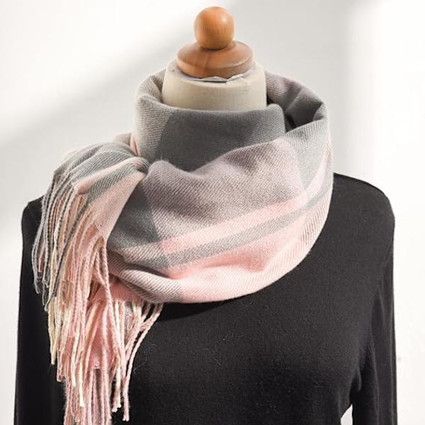 Vinter Damer Lange Bløde Varme Halstørklæder, Spindende Kvast Sjal, Tartan Ternet Halstørklæde Tæppe Julegaver til Dame Kvinder Piger (Pink Blå)