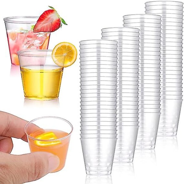 100 Pack Plastic Shot lasit 30 ml, uudelleen käytettävät juhlajuomakupit