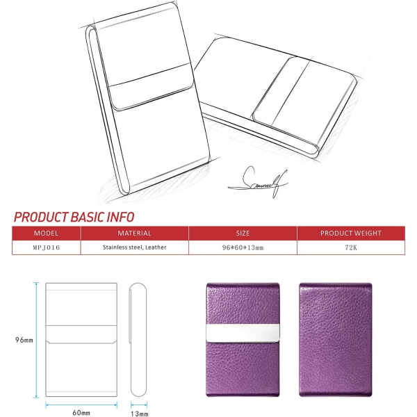 Professionell visitkortshållare PU-läder visitkortsfodral Namnkortshållare Slim Metallfickekortshållare med magnetisk stängning (Lila)