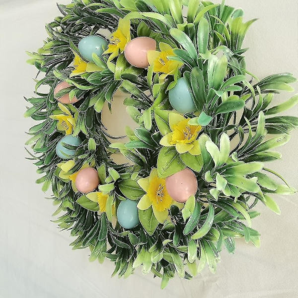 Påskkrans Dekoration Blandade Blommor Och Gröna Blad Krans För Entrédörr Inomhus Vägg Fönster Dekor 40cm