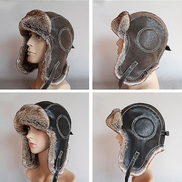 Talvihattu Miehille ja Naisille - Lentäjän Aviator Bomber Trapper Hat - Tekoturkisnahkainen Lumikorkki Korvasuojuksilla