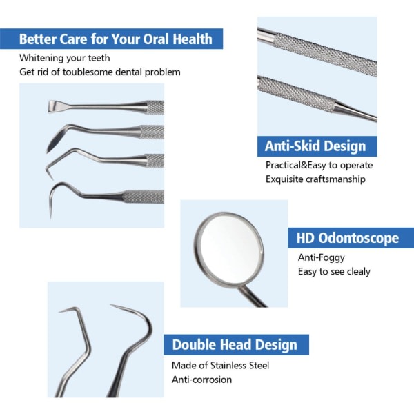 Ammattimainen hammashoitosetti - 4 osaa ruostumatonta terästä hopea