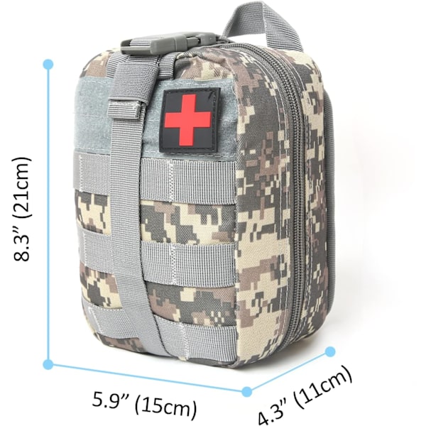 Taktisk första hjälpen-väska, akut överlevnadsväska för första hjälpen, första hjälpen-väska lämplig för utomhusvandring, camping, klättring, resor Camo Grey