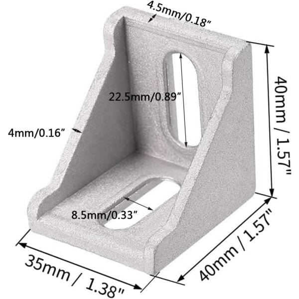 Alumiininen ekstruusio sisäkulmakiinnike, 40 mm x 40 mm oikeakulmainen asennuskiinnike Liitin 8,5 mm:n Slot 4040 -sarjan 10 kpl