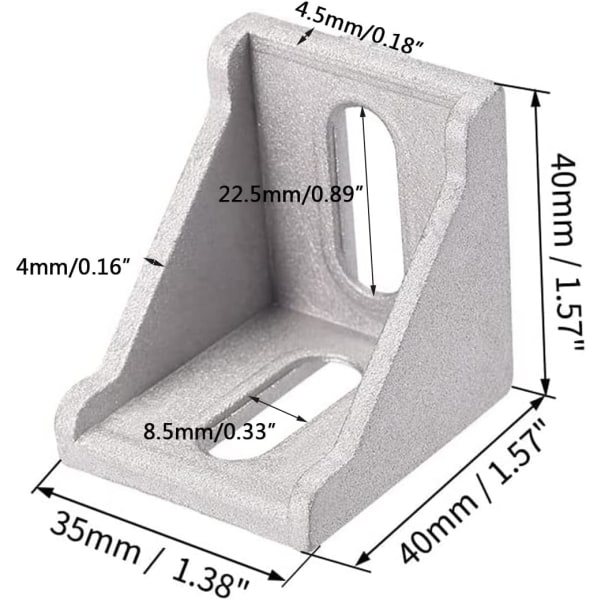 Alumiininen kulmavahvike, 40mm x 40mm suorakulmainen kiinnityskulma liitin 8,5mm uraan 4040 sarjaan 10 kpl