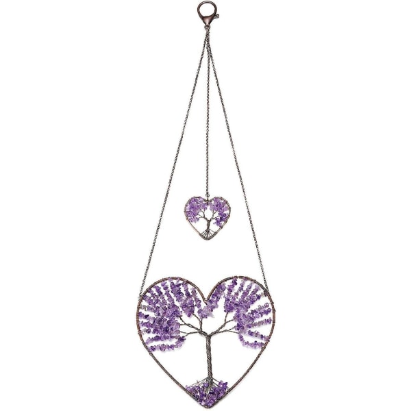 Thyst Heart Livets tre Drømmefanger Hengende Ornament Bohemian Purple Doble Hearts Livetstre Krystall Vindu Bil Veggkunst Hengende Dekorasjoner For