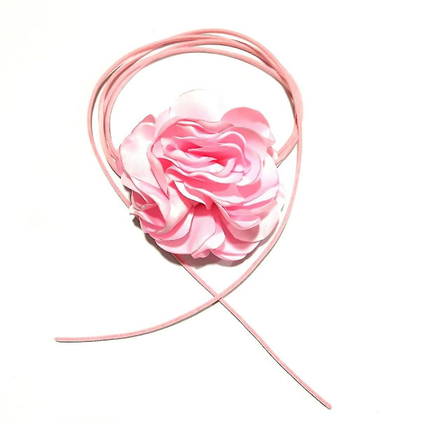 Suuri ruusukukka solisluuketju Yksinkertainen säädettävä kangaskaulakoru Naisten Choker Pink
