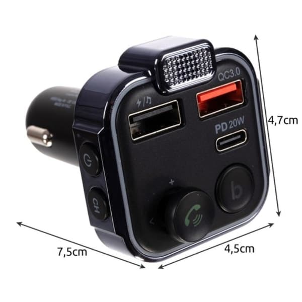 Bluetooth FM-sender & Oplader 20w - Til bilen - Biloplader 100