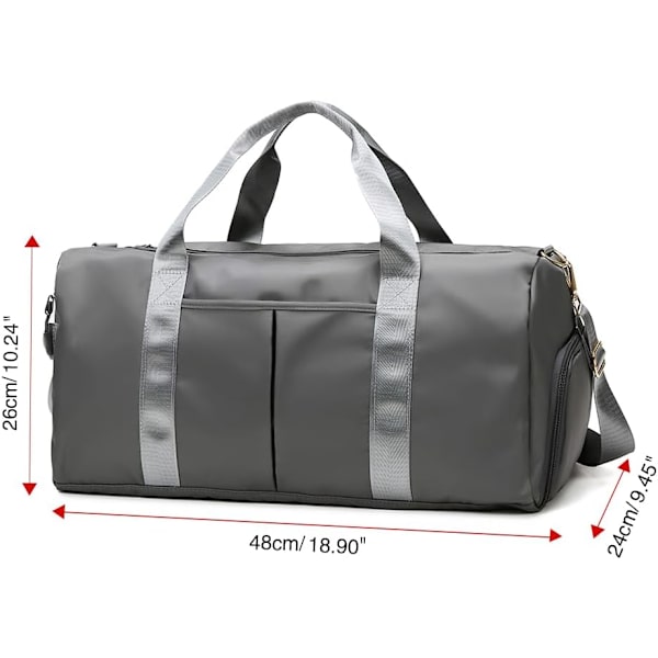 Sports Gym Bag med våd lomme og skorum, vandtæt tør våd adskilt Gym Bags, rejseholdall Duffel taske til mænd og kvinder (grå)